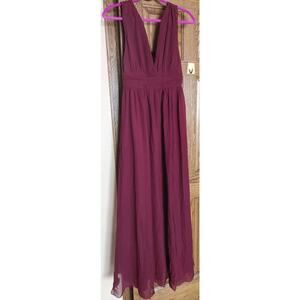 BLUSH MARK (Size S) Burgundy High Slit Low Cut Maxi Dress Gown